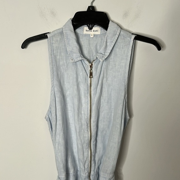 Bella Dahl Blue Linen Chambray Zip Front Sleeveless Romper - Picture 3 of 8
